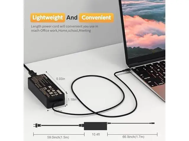 Alt view image 6 of 6 - 100W USB C Laptop Charger, Fast Charger Compatible with Lenovo ThinkPad, Yoga, HP, Asus, Acer, Dell, MSI, MacBook Pro/Air Laptops and Tablets; Universal Type C Chromebook Laptop Power Supply Cord