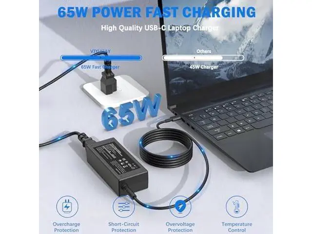 Alt view image 2 of 5 - 45W 65W UBS C Laptop Charger Compatible with HP Chromebook Laptop Computer Type C Power Adapter