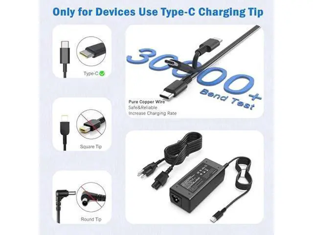 Alt view image 4 of 5 - 45W 65W UBS C Laptop Charger Compatible with HP Chromebook Laptop Computer Type C Power Adapter