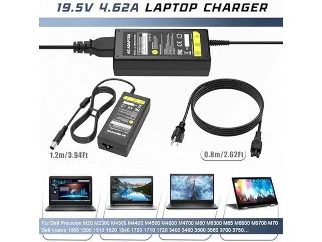 Alt view image 4 of 6 - 19.5V 4.62A 90W AC Adapter Charger Power Supply Cord for Dell Laptop Computer, Dell PA-10 90-watt Power Supply(Connector: 7.4x5.0mm)
