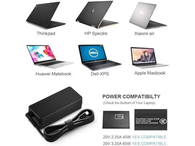 Alt view image 6 of 6 - Charger Compatible with Lenovo Laptop Computer Thinkpad Yoga Chromebook USB C Laptop Charger 65W 45W