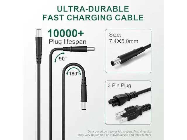 Alt view image 3 of 7 - 90W Laptop Charger Compatible with Dell Latitude 5510 5410 5511 5501 5411 5401 5310 2-in-1 P96G P97G P98G P80F PA-10 Laptop Power Adapter