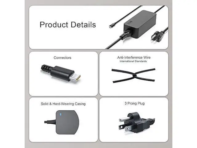 Alt view image 4 of 5 - 65W USB C Charger Fit for Dell Latitude 5420 5520 5320 7210 5310 5410 5510 9410 9510 2-in-1 Type C Watt Laptop AC Adapter Power Supply Cord