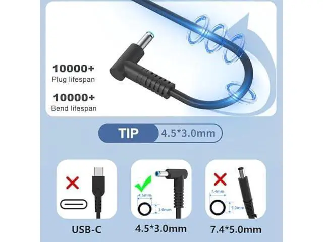 Alt view image 3 of 5 - 65W 19.5V 3.33A Charger Compatible with HP Probook 440 450 G10 G8 213349-109 L25298-001 710412-001 Laptop Power Adapter