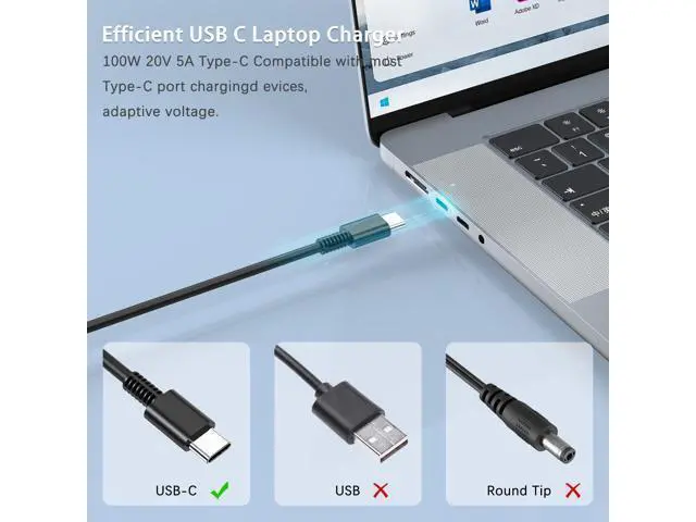 Alt view image 3 of 5 - EWAMESIT 100W USB C Charger Fast Universal Laptop Charger, Compatible with Lenovo, Mac Book Pro/Air 16, 15, 14, 13 Inch, Lenovo ThinkPad, HP, Dell, Asus, Acer, Google Series Type C Power Cord