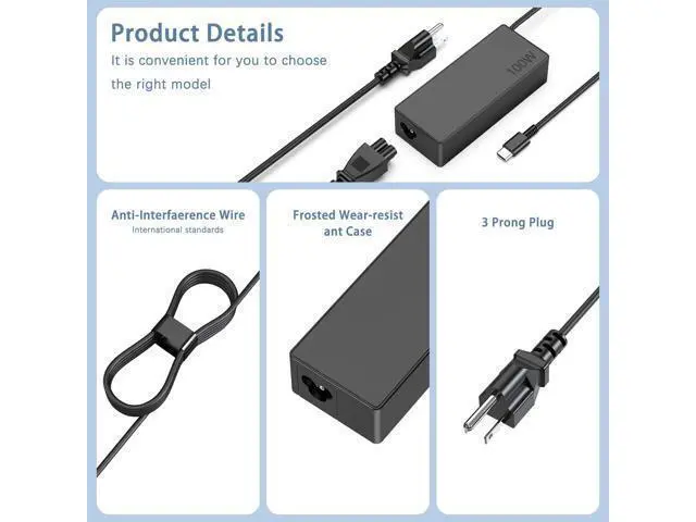 Alt view image 4 of 5 - EWAMESIT 100W USB C Charger Fast Universal Laptop Charger, Compatible with Lenovo, Mac Book Pro/Air 16, 15, 14, 13 Inch, Lenovo ThinkPad, HP, Dell, Asus, Acer, Google Series Type C Power Cord