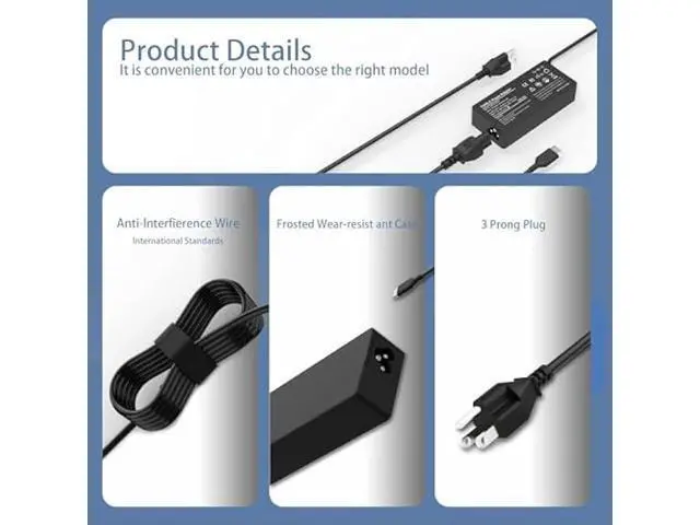 Alt view image 3 of 6 - USB C Laptop Charger 65w Replacement for Lenovo ThinkPad Yoga Chromebook Charger Fast Charging Type C AC Adapter Power Cord Supply