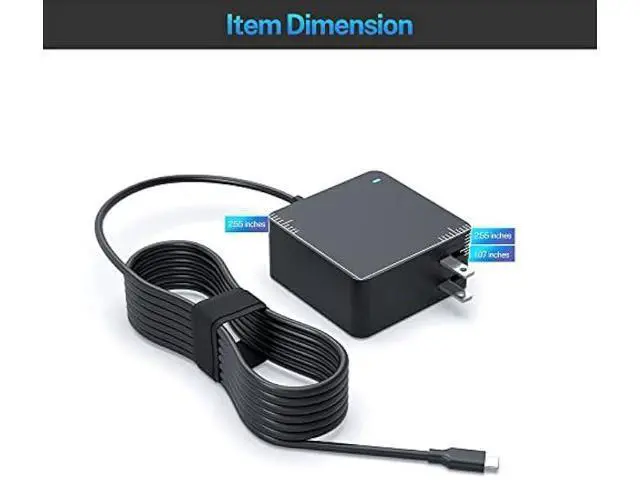 Alt view image 3 of 7 - 65W Watt USB-C AC Charger Fit for Dell Latitude 5420 5520 5320 9410 9510 7410 7210 7310 2-in-1 Type C Laptop Power Supply Cord