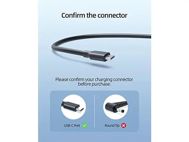 Alt view image 3 of 6 - Charger 45W Fit for Lenovo Chromebook Laptop, UL-Listed, 3 Pin Plug, 10Ft Extended Long Power Cord, Lightweight Design, USB-C Fast Charger