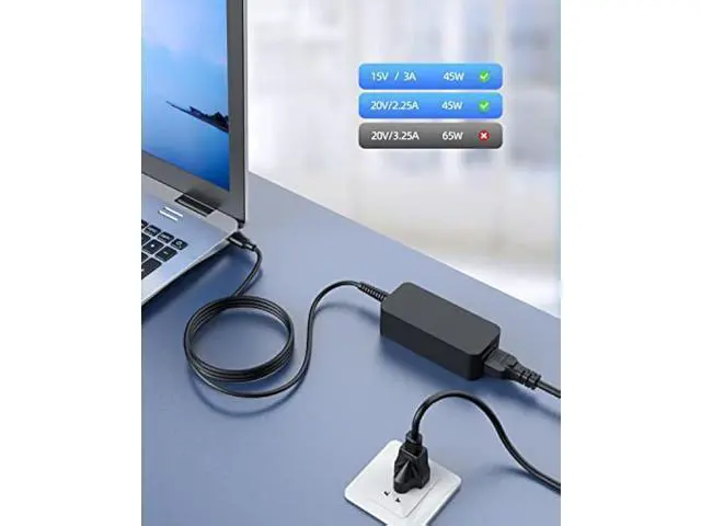 Alt view image 4 of 6 - Charger 45W Fit for Lenovo Chromebook Laptop, UL-Listed, 3 Pin Plug, 10Ft Extended Long Power Cord, Lightweight Design, USB-C Fast Charger