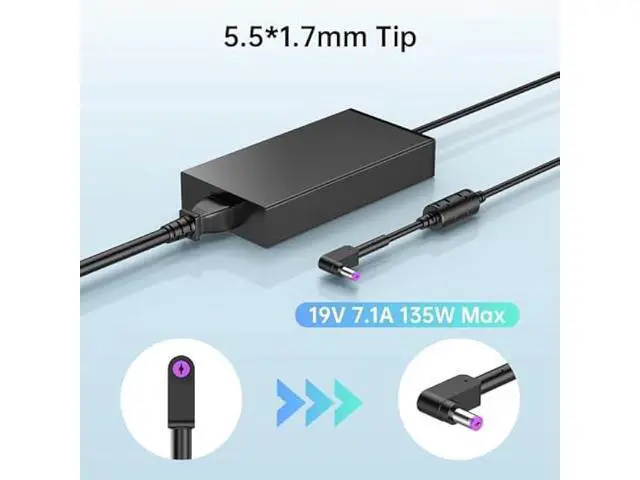 Alt view image 2 of 4 - 19V 7.1A 135W Charger Fit for Acer Nitro V15 V14 V16, ANV15 ANV14 ANV16, Nitro 5 Gaming Laptop, 135 Watt PA-1131-16/26 Power Adapter