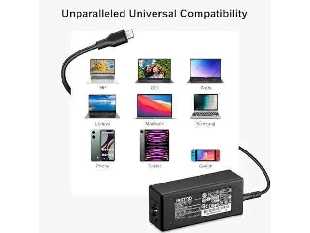 Alt view image 3 of 6 - Universal USB C Laptop Computer Charger Compatible with Lenovo Dell HP Asus Acer Samsung Google Chromebook Type C Power Cord