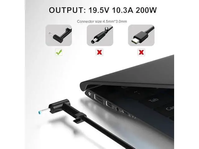 Alt view image 2 of 7 - 200W Laptop Charger Compatible for HP Victus Gaming 15 16, HP Omen Gaming 15 17, Pavilion 15 17 TPN-DA10 L00818-850 Power Supply Cord AC Adapter