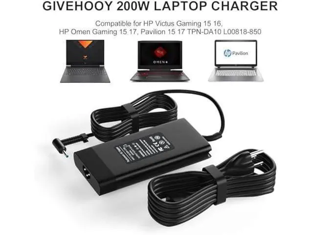 Alt view image 6 of 7 - 200W Laptop Charger Compatible for HP Victus Gaming 15 16, HP Omen Gaming 15 17, Pavilion 15 17 TPN-DA10 L00818-850 Power Supply Cord AC Adapter