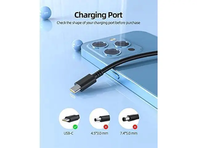 Alt view image 5 of 7 - 65W 45W Type C AC Charger Fit for Dell Inspiron 7620 5320 7420 7425 2-in-1 P161G P119F Laptop Power Supply Adapter Cord