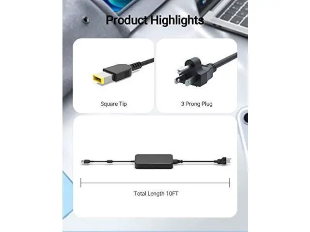 Alt view image 2 of 7 - 135W Charger Fit for Lenovo Thinkpad Thunderbolt 3 4 Essential Smart Dock Gen 1 2, Ultra Pro Docking Station Power Supply Adapter Cord, Slim Tip