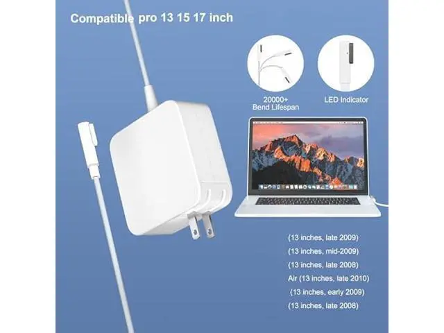 Alt view image 3 of 6 - 85W/60W L Tip Compatible with Mac Book Charger,Power Adapter for 13/15/17 inch Before mid-2012 Models Charger, 6.6FT Cable Adapter Charging Cord