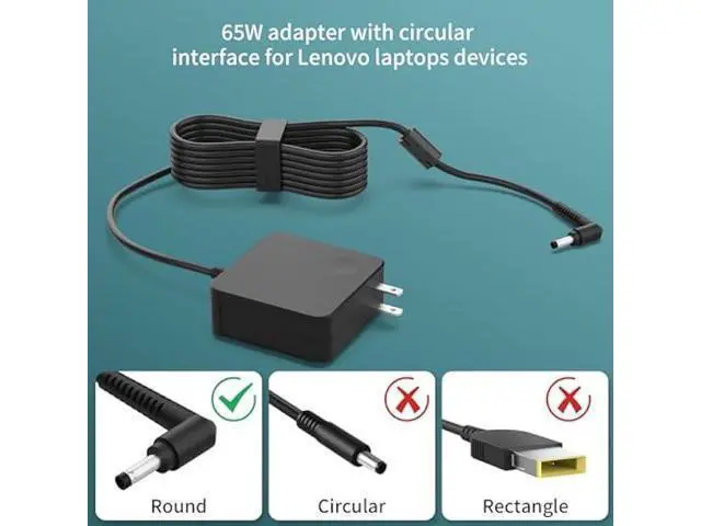 Alt view image 4 of 7 - Charger for Lenovo Laptop 65W/45W, Round Tip AC Adapter for IdeaPad 1/3/5, Slim 3/5/7, Flex/Pro Series, S/C Series, Fast Charging, Overheat Protection, Longer Cable for Office, Travel, and Home Use