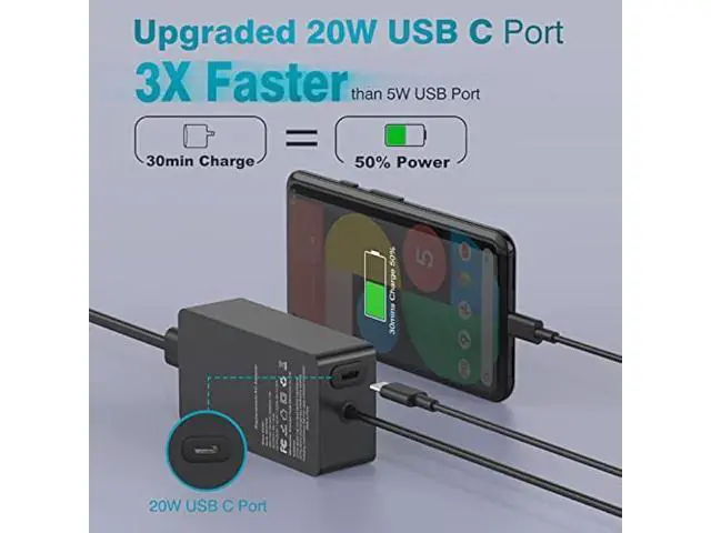 Alt view image 4 of 5 - 65W Laptop Charger Compatible with Microsoft Surface Pro 11, 10, 9, 8, 7+, 7, 6, 5, X, Laptop 7/6/5/4/3/2/1/Studio, Book 3/2/1, Go 4/3/2/1, 10FT