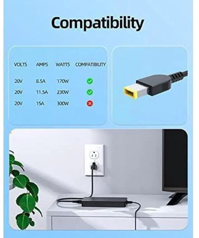 Alt view image 3 of 7 - Laptop Charger Fit for Lenovo Legion Thinkpad, (UL Safety Certified), Slim tip, 230W