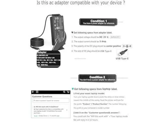 Alt view image 4 of 6 - 100W USB C Charger Power Adapter Compatible with Mac Book Pro/Air 16, 15, 14, 13 Inch HP Dell Lenovo Asus Acer Type C Fast Charging