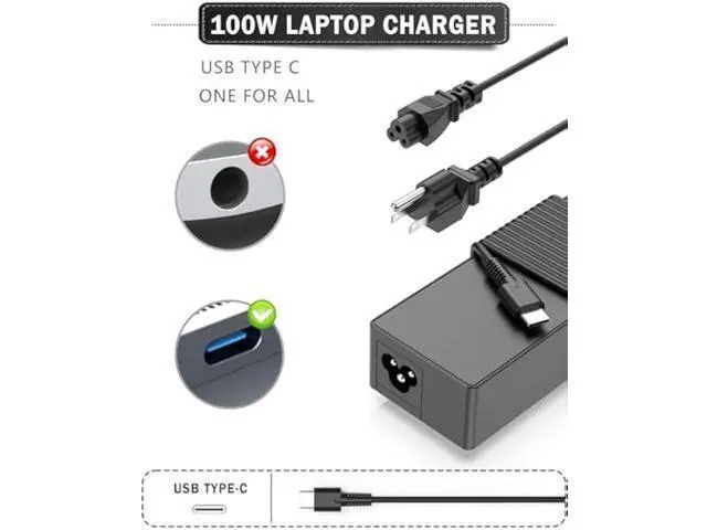 Alt view image 5 of 6 - 100W USB C Charger Power Adapter Compatible with Mac Book Pro/Air 16, 15, 14, 13 Inch HP Dell Lenovo Asus Acer Type C Fast Charging