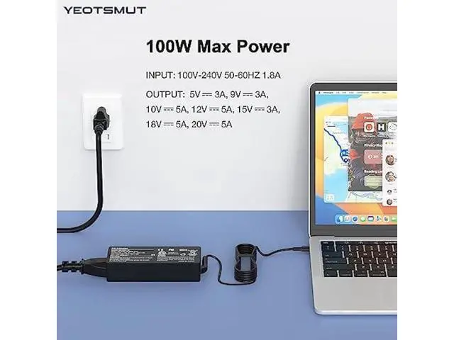 Alt view image 2 of 6 - 100W USB C Fast Charger Power Adapter Compatible with Lenovo Thinkpad,MacBook Pro/Air, iPad Pro,HP,Dell,Asus All USB-C Device