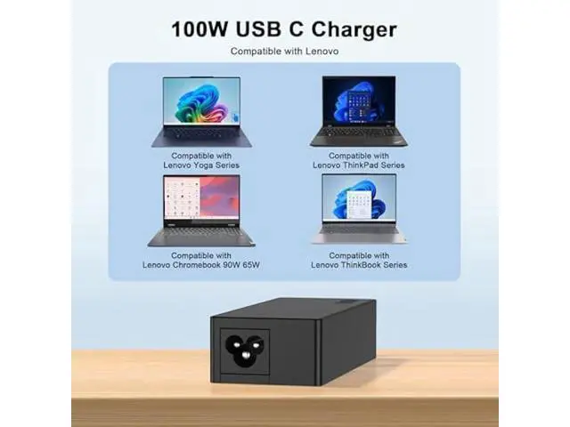 Alt view image 4 of 6 - 100W USB C Fast Charger Power Adapter Compatible with Lenovo Thinkpad,MacBook Pro/Air, iPad Pro,HP,Dell,Asus All USB-C Device
