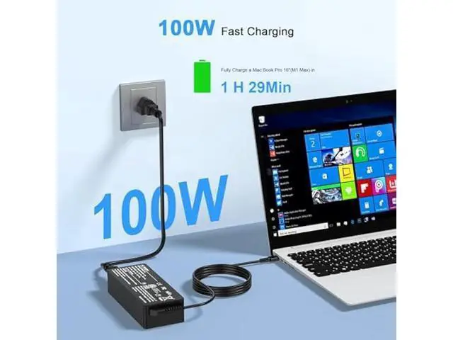 Alt view image 5 of 6 - 100W USB C Fast Charger Power Adapter Compatible with Lenovo Thinkpad,MacBook Pro/Air, iPad Pro,HP,Dell,Asus All USB-C Device