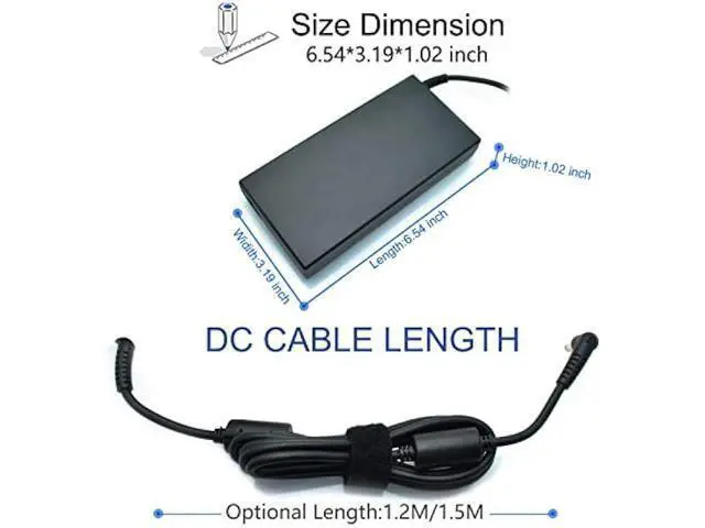 Alt view image 3 of 6 - 19.5V 9.23A 180W Laptop Charger for Msi A15-180P1A, for Sager NP7876 NP7856-N NP7856-S NP8956 NP8957 Notebook AC Adapter 5.5x2.5mm with Power Cord