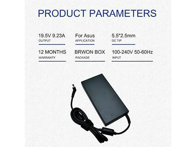 Alt view image 2 of 6 - 19.5V 9.23A 180W Laptop Charger for Msi A15-180P1A, for Sager NP7876 NP7856-N NP7856-S NP8956 NP8957 Notebook AC Adapter 5.5x2.5mm with Power Cord