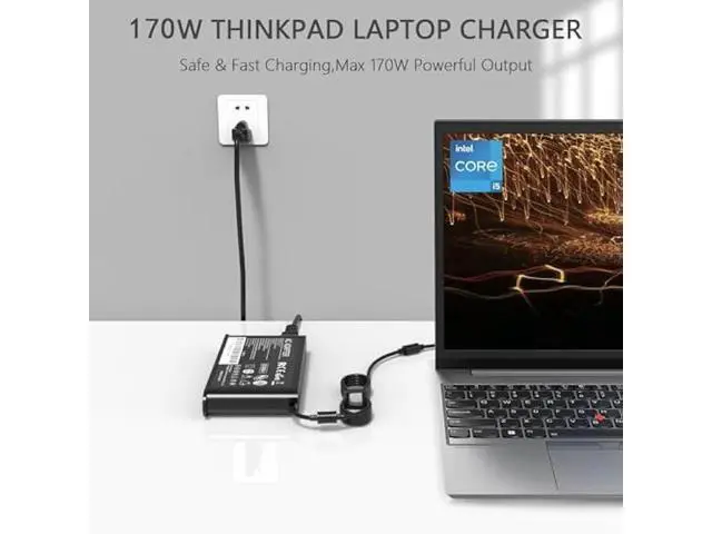 Alt view image 6 of 7 - Slim 170W Laptop Charger Compatible with Lenovo ThinkPad P1 P17 P16 P16v P15v P15 Gen 7 6 5 4 3 2 1 Extreme X1 P50 P51 P52 P53 P70 P71 P73 Legion Slim 5 5i Yoga Pro 9i ADL170SCC3A Power Adapter