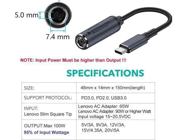 Alt view image 3 of 5 - USB C to Barrel Tip Adapter 45W 65W 100W PD Charging for Convert HP 7.4mm x 5.0mm Charger to Type C Power for Phones Tablets Laptops and Other USB C Devices Input: DC15-20.5V