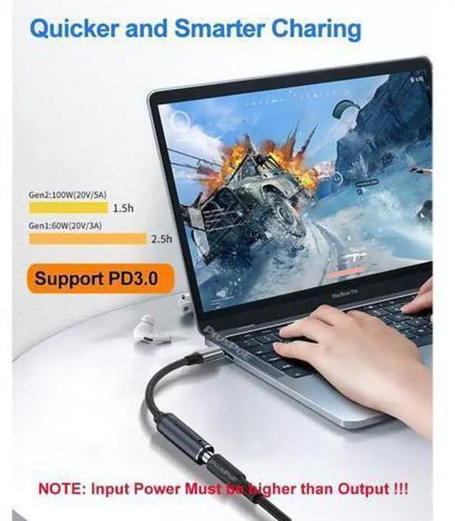 Alt view image 2 of 5 - USB C to Barrel Tip Adapter 45W 65W 100W PD Charging for Convert HP 7.4mm x 5.0mm Charger to Type C Power for Phones Tablets Laptops and Other USB C Devices Input: DC15-20.5V