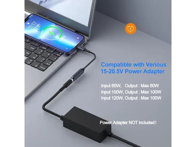Alt view image 4 of 5 - USB C to Barrel Tip Adapter 45W 65W 100W PD Charging for Convert HP 7.4mm x 5.0mm Charger to Type C Power for Phones Tablets Laptops and Other USB C Devices Input: DC15-20.5V