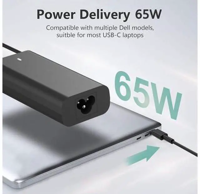 Alt view image 4 of 14 - New Slim 65W USB C Laptop Charger for Latitude XPS Chromebook Charger Fast Charging Type C Travel Laptop Power Adapter