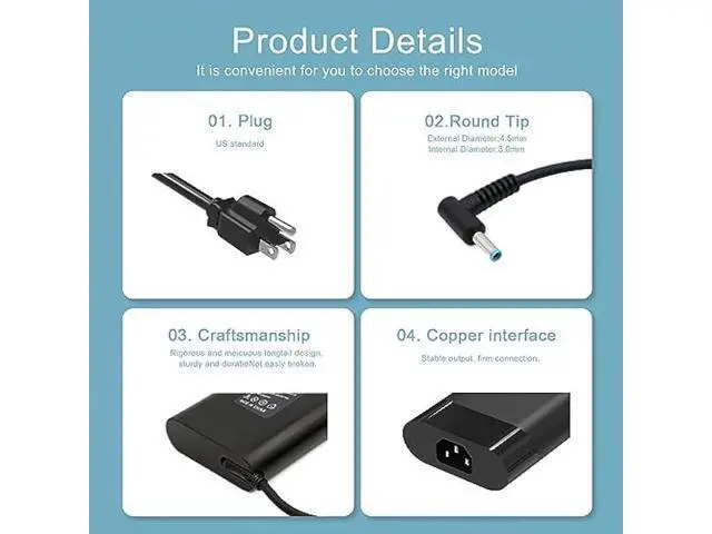 Alt view image 3 of 7 - 200W Laptop Charger 10.3A 19.5V for HP Omen Pavilion 15 16 17 Gaming Laptop, Zbook 15 17 ZBook Fury Create Studio Envy 15 2020 TPN-DA10 Gaming Laptop Power Adapter Supply