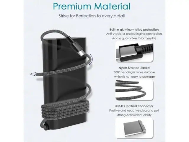 Alt view image 3 of 5 - 65W USB-C Laptop Charger Compatible with HP AI PC OmniBook 7 5 X Flip 16 14 17.3 inch,Compatible with HP EliteBook X Flip/Ultra G1i 14 inch Next Gen AI PC Laptop Type C AC Power Adapter