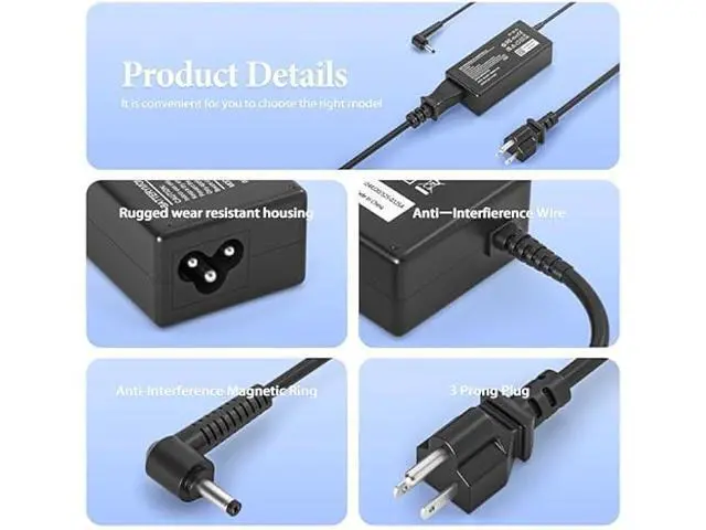 Alt view image 3 of 6 - 65W Charger for Lenovo Flex 5 4 6 / Ideapad 3 1 5/310 320 330 330s 100 100S 110 120S 130 130S S340 S145 Series Lapto with Power Cord