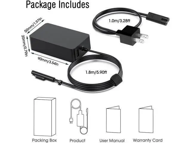 Alt view image 6 of 6 - Surface Charger 44W 15V 2.58A Power Supply AC Adapter Charger for Surface Pro 3/4/5/6/7 Surface Laptop 3/2/1 Surface Go/Book with 6ft Power Cord
