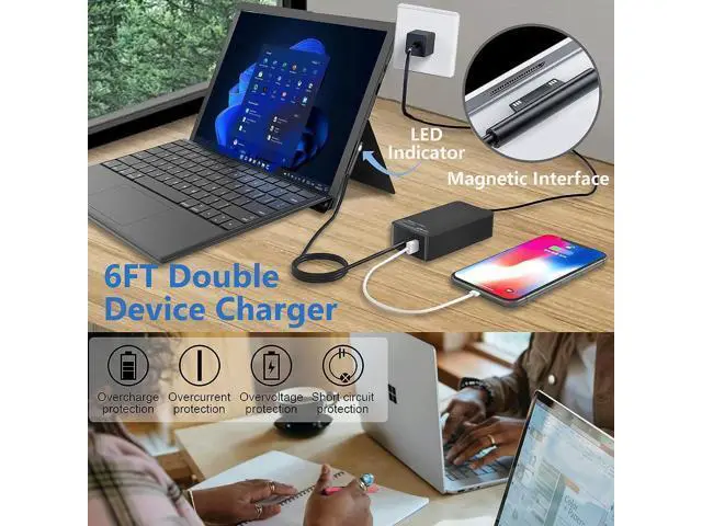 Alt view image 7 of 7 - Surface Laptop Pro Charger 65W 44W 36W 24W Compatible with Surface Pro 3/4/5/6/7/8/9/X Laptop 1/2/3/4 Go 1/2/3 Book 1/2/3 Power Supply Adapter