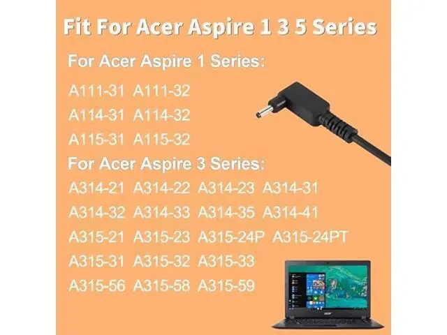 Alt view image 4 of 7 - 65W Laptop Charger for Acer Aspire 5 3 1-AC Adapter for Acer Aspire 1 3 5 Slim Laptop A515-44 A515-46 A515-54 A515-55 A515-56 A315-24P A315-24PT A115-32