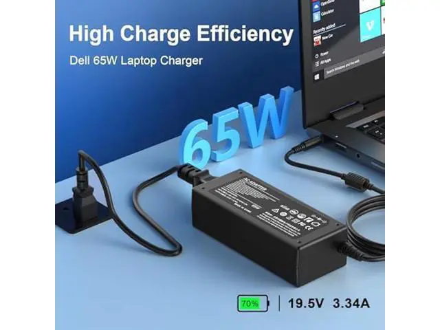 Alt view image 2 of 7 - 65W AC Adapter Compatible with Dell Inspiron 13/14/15/16 Latitude 5490/5420 and More Series Adapter Power Supply Cord