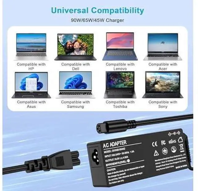 Alt view image 3 of 6 - 90W 65W Universal AC Adapter Laptop Charger Replacement for Lenovo HP Dell Asus Samsung IBM Toshiba Sony Fujitsu Gateway Computer Power Cord Supply AC Adapter with 16 Tips