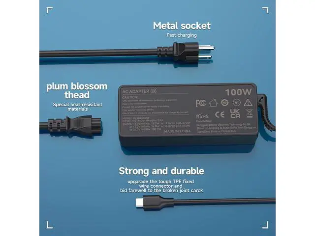 Alt view image 3 of 7 - USB C Laptop Charger 100W USB C Laptop Power Adapter Compatible with Thinkpad Carbon x1 5th 6th Gen IdeaPad 13 720 Y400 Y500 P580 P500