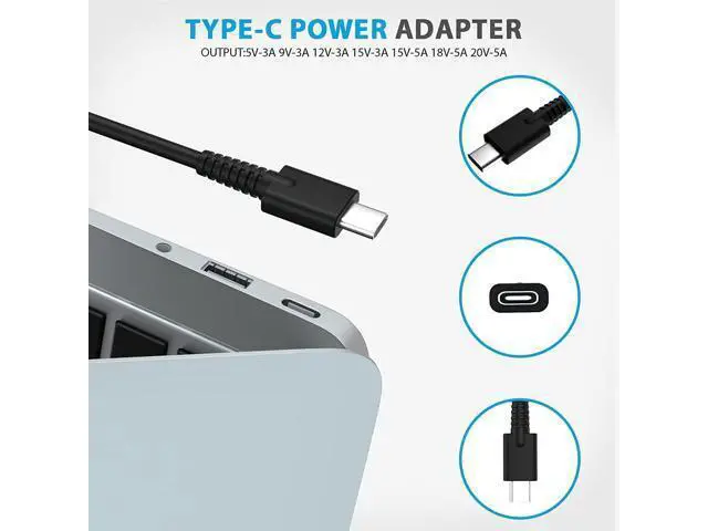 Alt view image 4 of 7 - USB C Laptop Charger 100W USB C Laptop Power Adapter Compatible with Thinkpad Carbon x1 5th 6th Gen IdeaPad 13 720 Y400 Y500 P580 P500