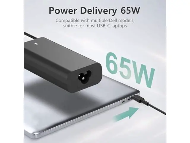 Alt view image 2 of 7 - Replacement for 65W Dell Laptop USB Type C AC Power Adapter Include Power Cord for Dell Latitude 3340 3440 3540 5340 5440 5540 7340 7440 7640 9440 2in1
