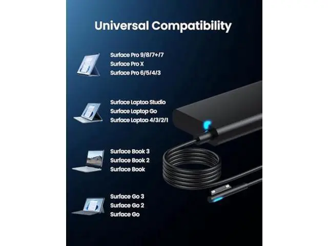 Alt view image 4 of 6 - Surface Pro Charger for Microsoft Surface Pro 9, 8, 7+, 7, 6, 5, 4, 3, X, 65W Windows Surface Laptop 5, 4, 3, 2, 1, Studio, Power Cord for Surface Book 2, 1, Power Supply Surface Go 3, 2, 1