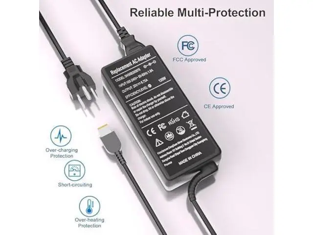 Alt view image 4 of 6 - 135W AC Charger for Lenovo Ideapad Gaming 3 Series 3-15 Yoga Slim 7 9 IdeaPad Y50-70 Y40-70 Y700 ThinkPad T440p T540p T570 W540 Legion Y50 Y520 Y530 135 Watt Laptop Power Supply Adapter Cord
