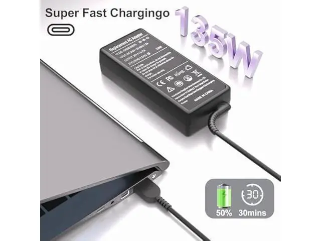 Alt view image 5 of 6 - 135W AC Charger for Lenovo Ideapad Gaming 3 Series 3-15 Yoga Slim 7 9 IdeaPad Y50-70 Y40-70 Y700 ThinkPad T440p T540p T570 W540 Legion Y50 Y520 Y530 135 Watt Laptop Power Supply Adapter Cord